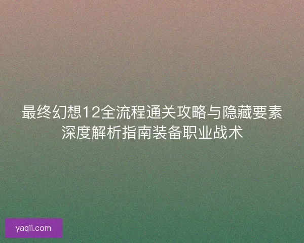 最终幻想12全流程通关攻略与隐藏要素深度解析指南装备职业战术